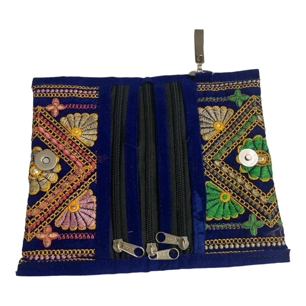 Traditional Ethnic Asian Velvet Mobile / Money Purse/ Bag With Flower Embroidery